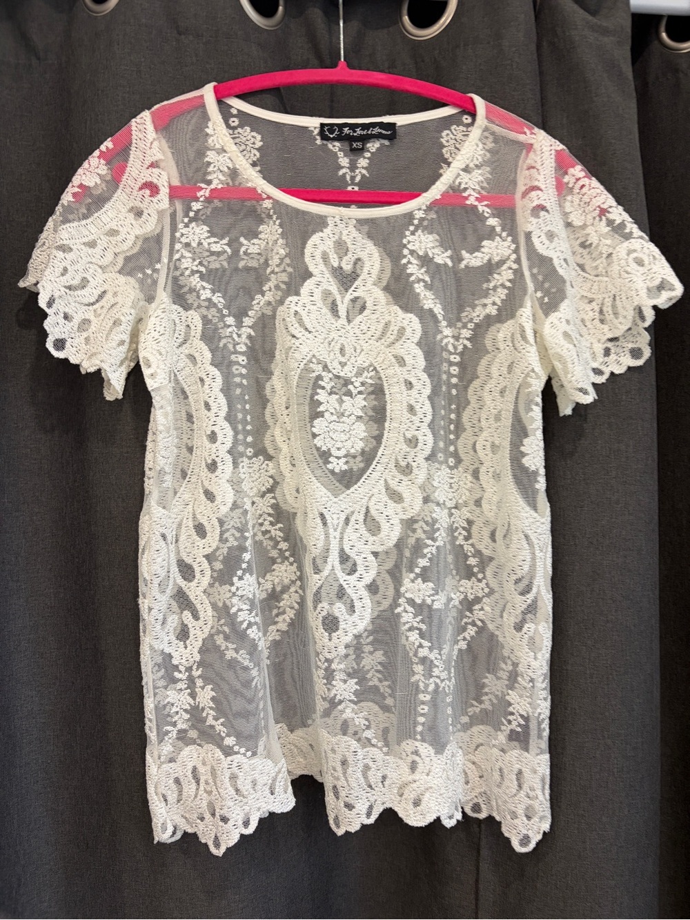For Love & Lemons sheer ivory  short sleeve lace top size XS